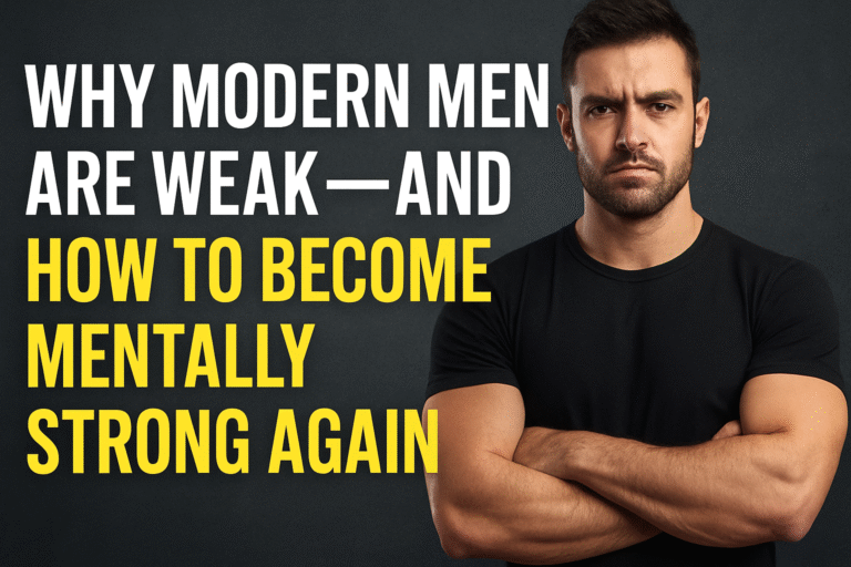 man crossed arm reflecting on why modern men are weak